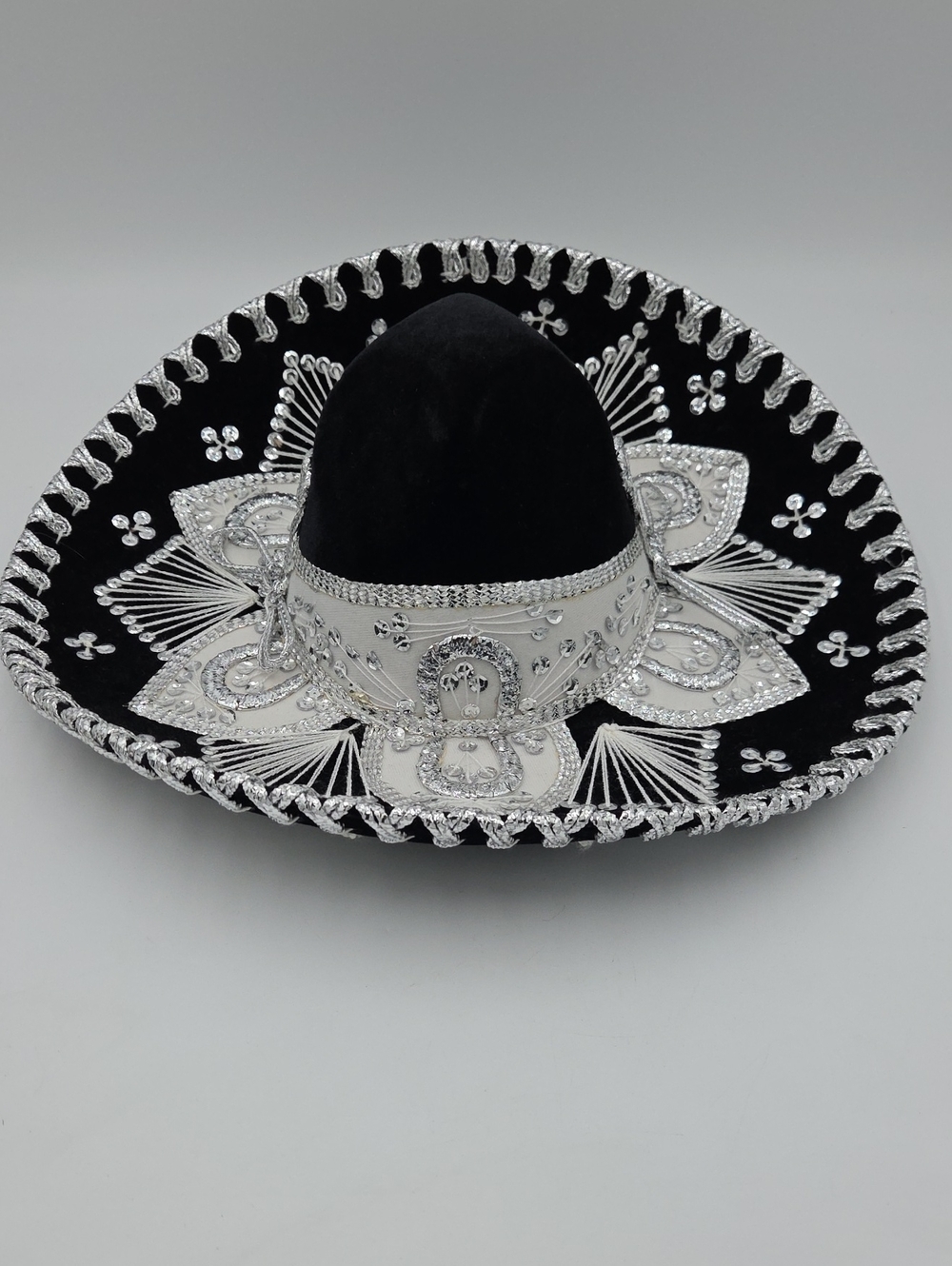 Black Velvet Silver Embellished Sombrero - Picture 1 of 4